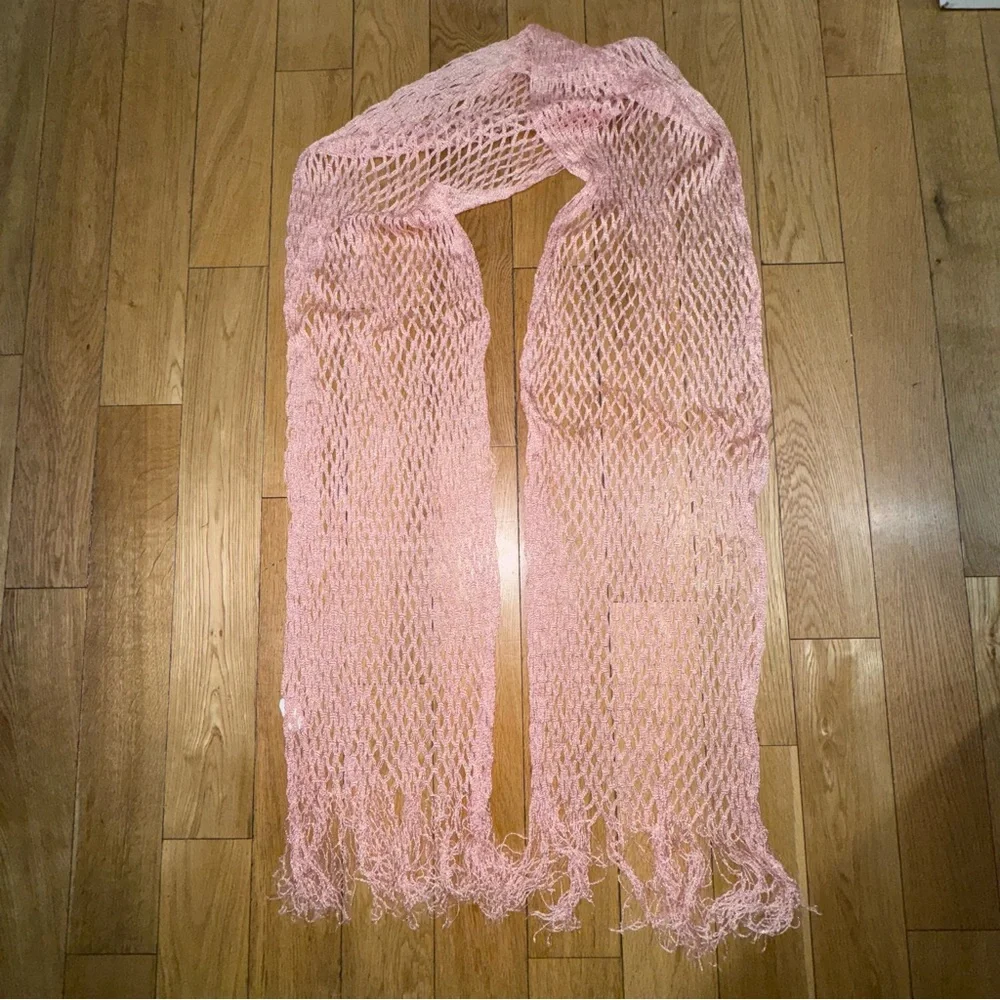 2 Scarves- Pink and Aqua Open-Knit Fringe - Women Accessories